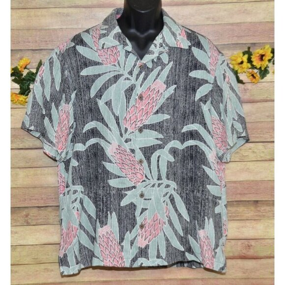 Caribbean Gray Hawaiian Camp Shirt Size XL Silk Blend Resort Beach - Picture 1 of 10